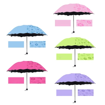 Dáždnik 3-Zložené Magické kvety Dome Cestovné Nádvorie Anti-UV Dáždnik Prenosné 8 Kosti Čierne Gumové Nepremokavé Tkaniny