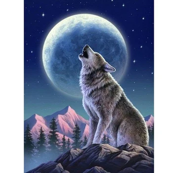 5D DIY Diamond Maľovanie Cross Stitch Zvierat Vlk Diamond Výšivky Vlk Plné Kolo Živice Mozaiky Remeselné Súpravy Prázdninový Darček