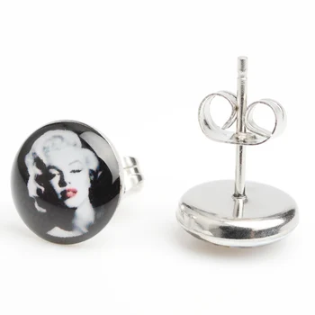 18Pairs 10 mm Vintage Čierna Marilyn Monroe Nehrdzavejúcej Ocele Stud Náušnice boucle d'oreille oorbellen pusety earings módne šperky
