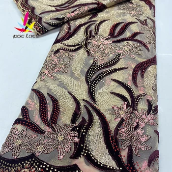 Velvet Textílie, Čipky Sequin Oka Vyšívané Africkej Nigérii Výšivky Kráľovská Modrá Farba Čistá Sekvencia Najnovšie Horúce Módne Predaj