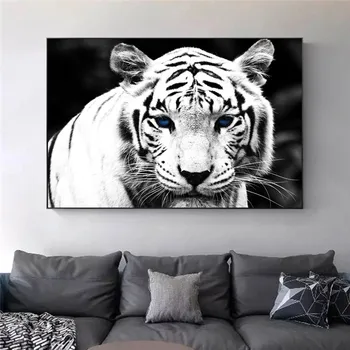 Maliarske plátno Lev, Tiger a Leopard, Čiernu a Bielu Plagáty a Vytlačí Zvieratá Zviera Wall Art Obrázok pre Obývacia Izba Dekor