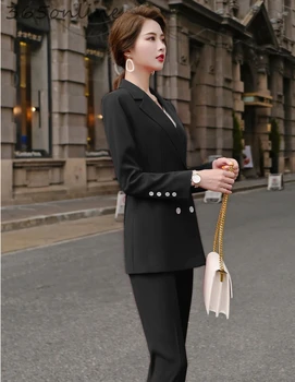 Najnovšie Štýly Formálne Jednotné Vzory Pantsuits s Nohavice a Bundy Kabát pre Ženy Business Pracovné oblečenie Profesionálne Blejzre Nastaviť