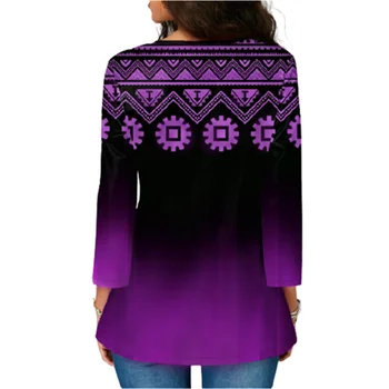 Plus Veľkosť Ženy Tričká Dlhý Rukáv Gradient Farebná Tlač Tee Tričko Split tvaru Topy 5XL Jeseň Dámy Clothings