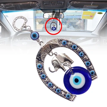 Turecký Blue Eye Podkovy s Slon a Stuhou Stene Visí Amulet Etnických Šťastie Darček Prívesky Domov Auto Závesné Dekorácie