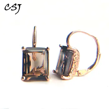 CSJ Údená quartz drahokam Náušnice 925 Sterling Silver octagon 9*11 mm 8Ct Jemné Šperky Pre Ženy Lady alebo matka Strany Darčekovej krabičke