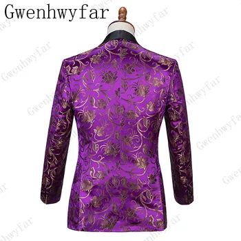 Gwenhwyfar Nový Dizajn Fialová S Golden Flower Vyhovuje Kráľovský Vzor Zmeniť Farbu Svadobné Nosiť Zimné Oblečenie Ženícha Vyhovuje