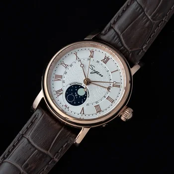 Sugess HI-poraziť Automatické mechanické hodinky mužov seagull pohyb ST2108 moonphase top náramkové hodinky s RETRO HODINKY kožené darček