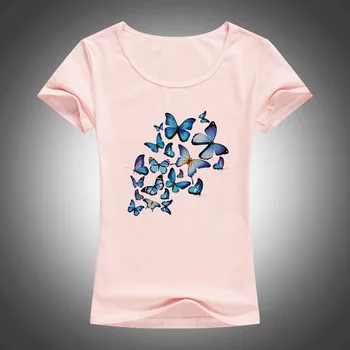 Motýle Potlačené bavlnené tričko Ženy Tričko Harajuku Camisetas Mujer lete krátky rukáv Topy o-neck tričko Tees Femme 1903