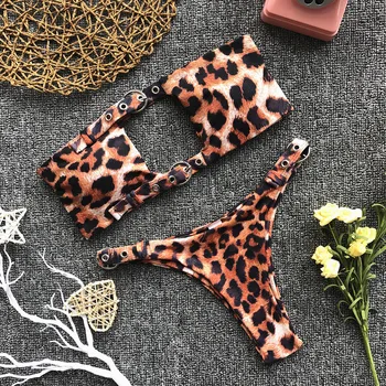 Imayio Plavky Ženy 2019 Micro Bikini set Bandeau Remeň bikini Leopard Tlač Moda Mujer Dve Dielna Sada