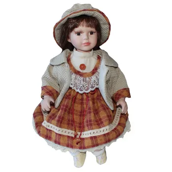 40 cm hnedé kockované porcelánu dievča bábiku Európskej vidieckej Oblasti Obce keramické bábiky štýl domáce dekorácie, Vianočné darčeky
