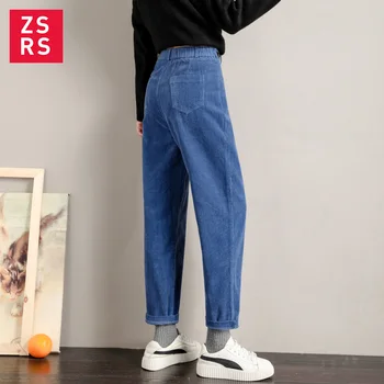 Zsrs 2020 žien modrá Menčestrové nohavice Žena voľné nohavice na jar jeseň vysoký pás bol tenkého Menčestru hárem nohavice bežné nohavice