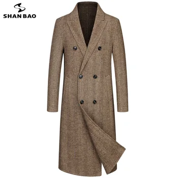 SHANBAO značky vlny kabát 2019 jeseň a v zime luxusné kvalitné obchodné gentleman Britský štýl mužov dlho bežné kabát