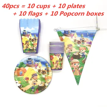 40pcs/80pcs Cartoon Animal Crossing Tému Narodeninovej Party Dodávky Papierové Poháre Taniere Popcorn Boxy Bannery Pre Deti Party Decor