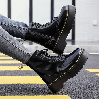 Nové Módne Čierne Topánky na Platforme Ženy Zimné Robustný Martin Boot Pre Ženy Bežné Pohodlie Kožené dámske Topánky botas de mujer