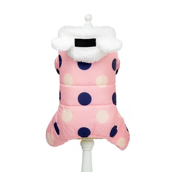 Psa Oblečenie Zimné Psa Hoodie Jumpsuit Malý Pes Dot Vytlačené Bunda Oblečenie Roztomilý Fleece Uchu Design Bavlna-vatovaný Kabát