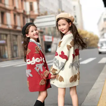 2020 Dievča Dieťa Výšivky farbou Sveter Cardigan Kabát Dievčatá, Deti Bunda Deti zimné Kabáty Oblečenie