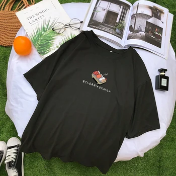 Kpop Kawaii Tričko Sushi Ženy Harajuku Tlač Módne Japonský Písmená Streetwear t Letné tričko Black White Základné Klesnutie