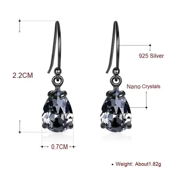 UMCHO Elegantné Čierne 925 Sterling Silver Nano Crystal Ženy Drop Náušnice na Výročie Strany Dary, Jemné Šperky, Dekorácie