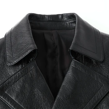 Luxusné Výkopu Kožený Kabát Mens Singel svojim Podnikania Bežné Kožená Bunda Muž Čierne Dlhé pravej Kože Kabát Veľká Veľkosť 8XL