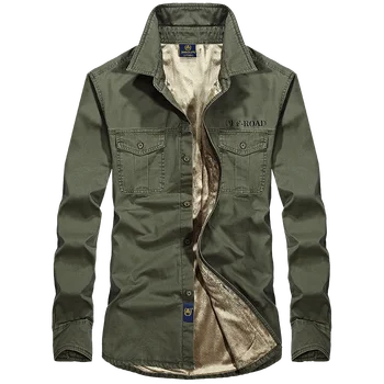 Pánske vysoko kvalitné vojenské bežné značky dlhý rukáv obloženie kartáčovaný tričko muž zimné bavlna army green Cargo košele veľká veľkosť