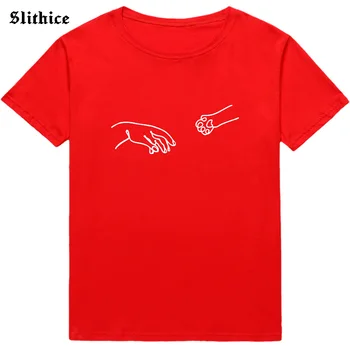 Trasenie ruky Mačka nohy Grafické Tlače Ženy T-shirt Ležérne oblečenie Letné tričko lady darček Grile Tee Top Streetwear