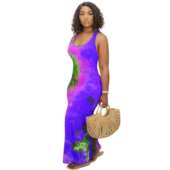 2020 Nové Africandresses pre Ženy Letné tie Dye Tlač bez Rukávov Bodycon Midi Nádrž Dlhé Šaty, Sexy Nočný Klub Party Šaty