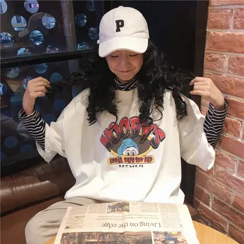 T-košele Ženy Harajuku Cartoon Tlač Vtipné Tričko Dámske na Voľný čas Jednoduchý All-zápas kórejský Štýl Letné Tee Top Pár Oblečenie