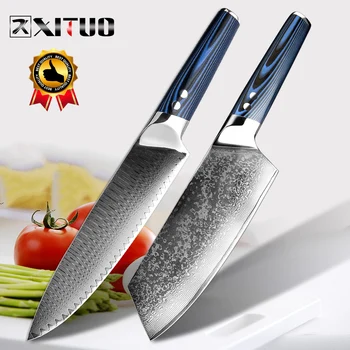 XITUO Šéfkuchára Nože vg10 Japonský Damasku Nerezový Kuchynský Nôž Profesionálnych Kuchynských Nástroj Modrá G10 Rukoväť Nové