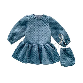 DFXD 2020 Zimné Dievčenské Šaty Deti Oblečenie Farbou Dlhý Rukáv Zahustiť Plus Bavlna Party Šaty S Bag Vestido Pre 2-8Yrs