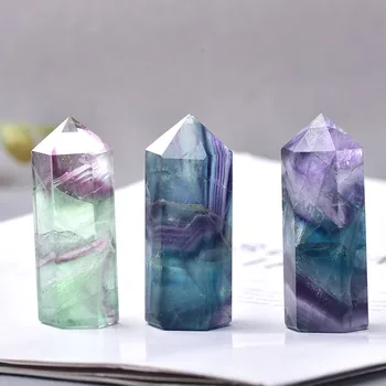 1PC Prírodné Fluorite Šesťhranný Stĺp Crystal Bod Uzdravenie Prútik Quartz Minerálne Reiki Krištáľové Ozdoby Domáce Dekorácie Kameň
