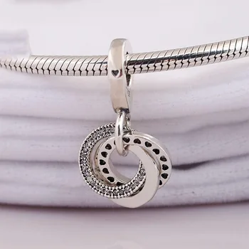 925 Sterling Silver Kúzlo Tri Krúžok Srdce Kúzlo Prívesok Fit Ženy Pandora Náramok & Náhrdelník Diy Šperky