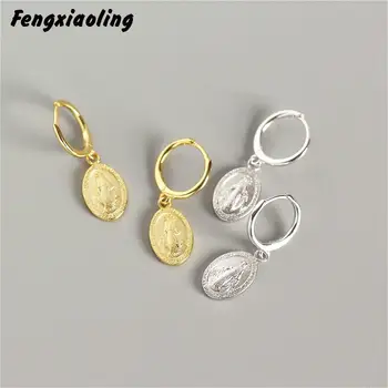 Fengxiaoling Originálne 925 Sterling Silver Zlaté, Strieborné Mince Vyrezávané Portrét Drop Náušnice Šperky, Náušnice Pre Ženy