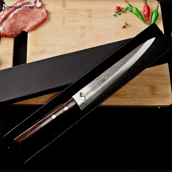 SOWOLL Laser Damasku Kuchár Nôž z Nehrdzavejúcej Ocele Sashimi Kuchynský Nôž Japonský Losos Sushi Nože Surového Rybieho Filé Vrstvy Nôž