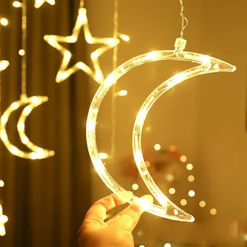 3,5 M Cencúľ Hviezdy, Mesiac Lampa LED Záves Víla String Svetlá Garland Vianoce, Nový Rok Dekorácie Dovolenku Doma, Svadobné EÚ 220V