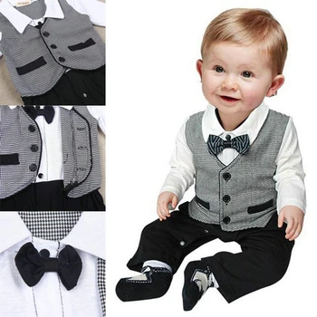 1pc Dieťa, chlapčeka Bavlna Gentleman Romper Jumpsuit Kombinézu Oblečenie Oblečenie 1-3T