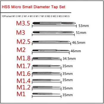 10pcs/set M1.0 M1.2 M1.4 M1.6 M1.7 M1.8 M2.0 M2.5 M3.0 M3.5 HSS Sledovať údržba micro malý priemer ťuknite na položku nastaviť