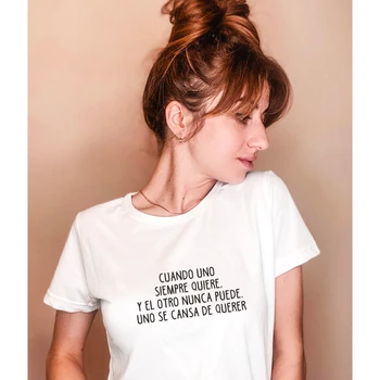Vtipné španielsky List Vytlačiť T-košele dámske Top mujer camisetas Feminina Bežné Lady t-tričko Black White Tee