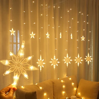 Vianočné Dekorácie Opony Snowflake LED Reťazec Svetlá Blikajúce Svetlo Opony Svetlá Nepremokavé Vonkajšie Strany Izba Dekor Lampa