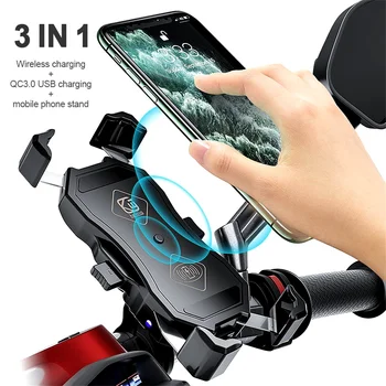 15W Qi Bezdrôtovú Nabíjačku na Motocykel Držiaka Telefónu QC3.0 USB Nabíjačka Pre iPhone Xiao Samsung Riadidlá GPS Stojan Mount Držiak