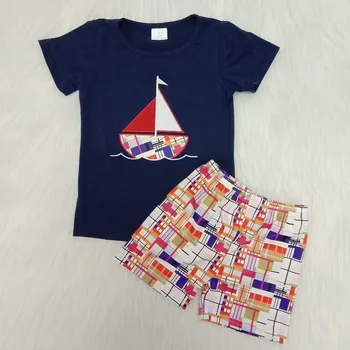 2020 Chlapci Nosia Plachetnici Vyšívané Letné Bavlnené Oblečenie Nastaviť Navy Krátke Rukáv Tričko Koberčeky Krátke Deti Oblečenie