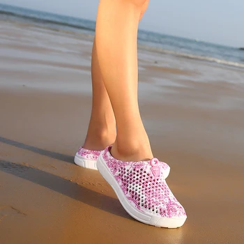 Letné Listov Ženy Pláži Papuče Kvetinový Tlač Priedušný Oka Topánky dámske Sandále Flip Flop Masážne Papuče Plus Veľkosť