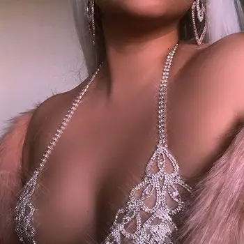 Sexy Crystal Telo Postroj Srdce Šperky Bielizeň Reťazca pre Ženy, Luxusné spodné Prádlo Telo Šperky Bikini Podprsenka a Tangá, Nohavičky