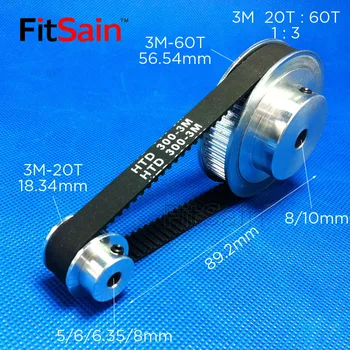 FitSain-3M 20T:60T 1:3 kladka synchrónne kolesa remeňa zníženie šírky pásma 10 otvorov 5-6-6.35-8 mm