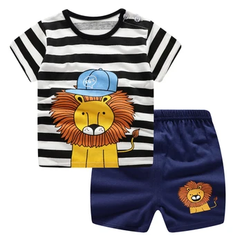 Cartoon Lion King Baby Boy Šaty Bavlna Pruhované tričko+krátke Nohavice 2KS Bežné Chlapci Oblečenie Letné Módne Oblečenie Set sa DS19