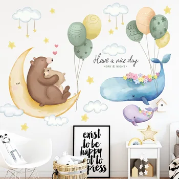 Tofok Mesiac Medveď Hviezdne Nebo Maľovanie Veľryba teplovzdušný Balón Samolepky na Stenu Deti Izby, Spálne, samolepiace nástenná maľba Odtlačkový Domova