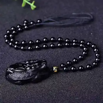 Prírodné Čierna Obsidián Dragon Korytnačka Jade Prívesok Náhrdelník Čínsky Ručne Vyrezávané Kúzlo Šperky, Módne Amulet pre Mužov, Ženy, Darčeky