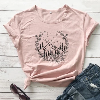 Horský Camping Prírody, Turistika cestovanie ženy móda čistej bavlny grafické tričko mladých lumbálna grunge tumblr tees mladých darček topy