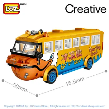 LOZ Mini Bloky Surfovať Kačica Obojživelný Autobus Kačica prepravu Loďou Modelu Auta Vzdelávacie Hračky pre Deti, Mini Tehly Darčeky urob si sám