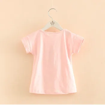 Dievčatá Oblečenie 2021 Lete 2-10 Rokov Deti Bavlna Biela Ružová Farbou V Strapce Patchwork Krátky Rukáv O-Neck T Shirt Dievčatá