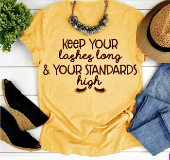 Udržať vaše riasy dlhé a vaše normy vysokej T-Shirt rias Slogan Graphic Tee Bežné Zábavné Riasy Grunge citát retro košele